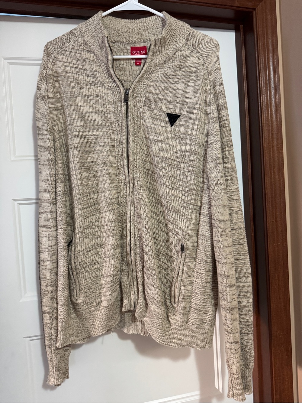 Guess Men’s Zip-Up Sweater Jacket in Oatmeal Heather